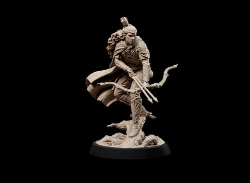 Elf, Male, Ranger, Rogue, Leather, Long Bow, Double Arrow, Stalking, Belt Pouch, Long Hair, Quiver, Ornate Armor - 25-75mm Fantasy Miniature